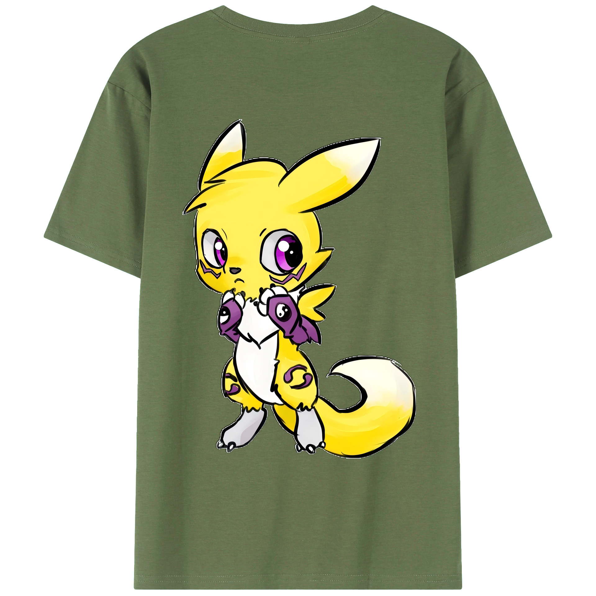 （画像用） Digimon デジタルモンスター/デジモン 綿100％ メンズ半袖Tシャツ（バックプリント） 通気性